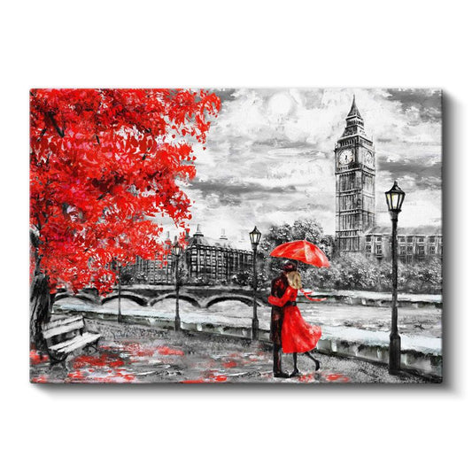 Kırmızı Şemsiye - Big Ben Manzarası Kanvas Tablo
