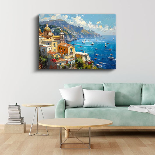Positano Tepeleri - Renkli İtalyan Sahili Kanvas Tablo