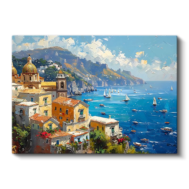 Positano Tepeleri - Renkli İtalyan Sahili Kanvas Tablo