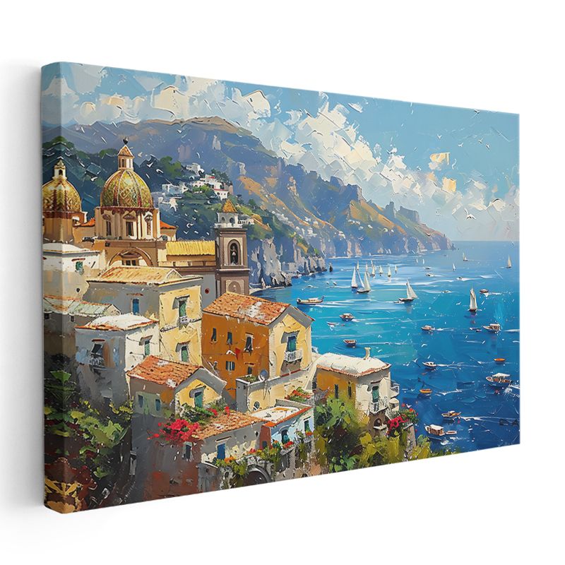 Positano Tepeleri - Renkli İtalyan Sahili Kanvas Tablo