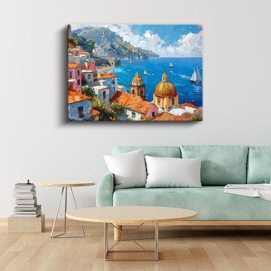 Positano Kubbesi - İtalyan Sahil Kasabası Kanvas Tablo