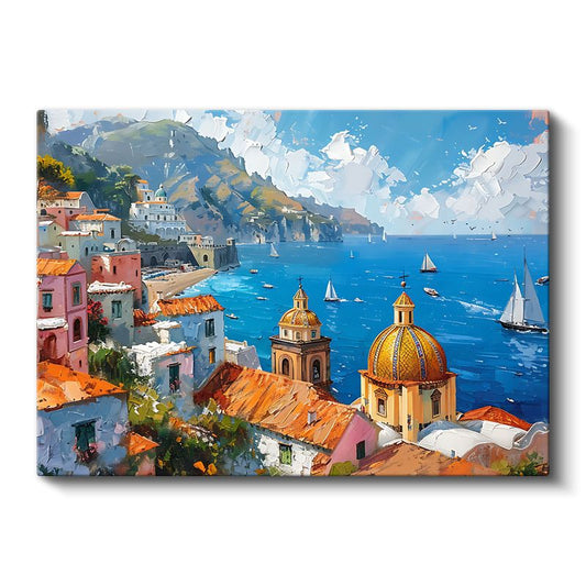 Positano Kubbesi - İtalyan Sahil Kasabası Kanvas Tablo