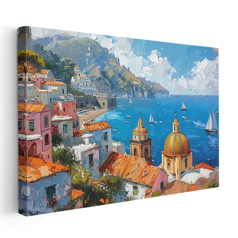 Positano Kubbesi - İtalyan Sahil Kasabası Kanvas Tablo