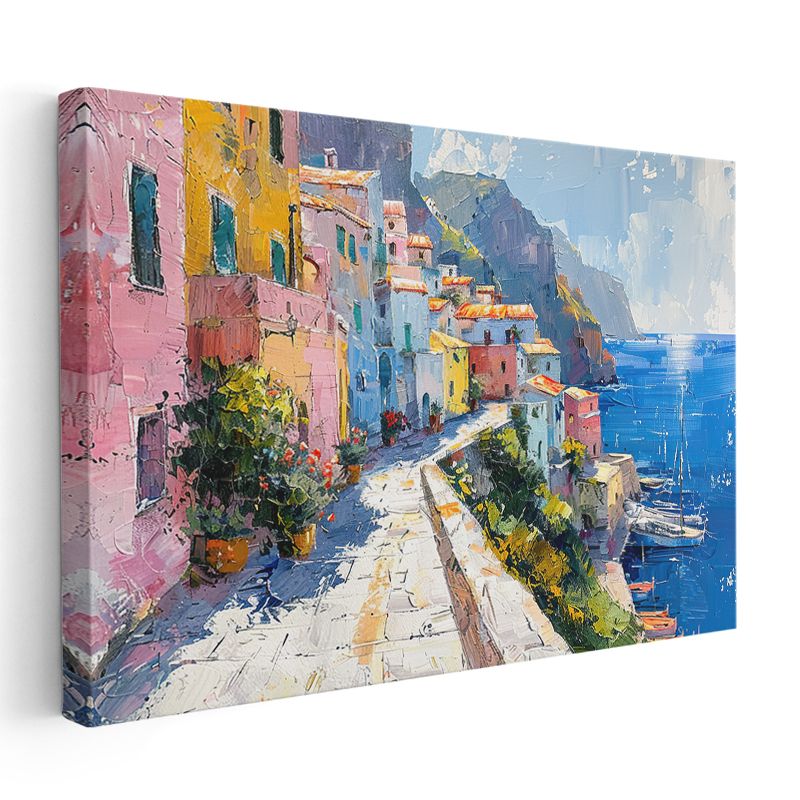 Amalfi Sokakları - Renkli Akdeniz Evleri Kanvas Tablo