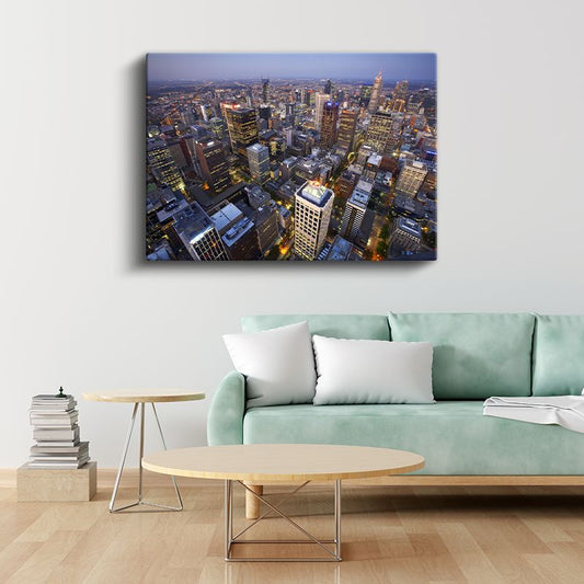Melbourne Kuşbakışı - Gece Şehir Işıkları Kanvas Tablo