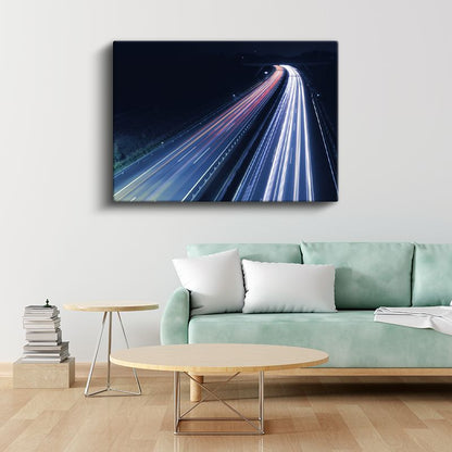 Gece Otoyolu - Işık İzleri Kanvas Tablo