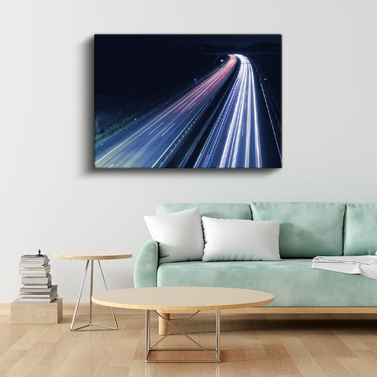 Gece Otoyolu - Işık İzleri Kanvas Tablo