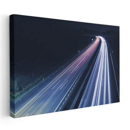 Gece Otoyolu - Işık İzleri Kanvas Tablo