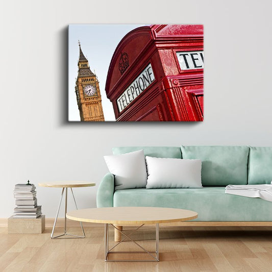 Londra İkonları - Big Ben ve Telefon Kulübesi Kanvas Tablo