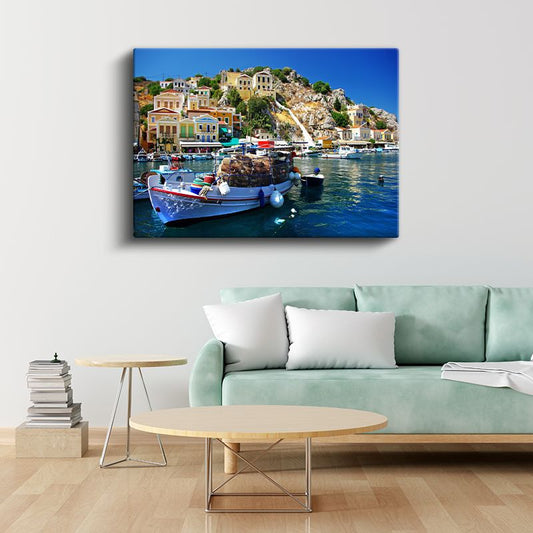 Symi Adası - Yunan Sahil Kasabası Kanvas Tablo