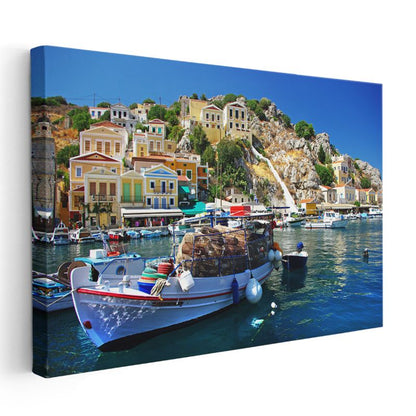 Symi Adası - Yunan Sahil Kasabası Kanvas Tablo