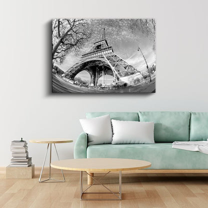 Eyfel Perspektifi - Siyah Beyaz Mimari Kanvas Tablo