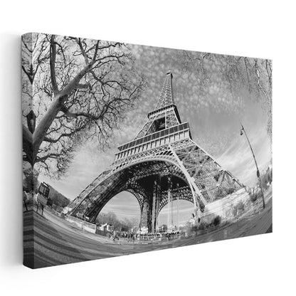Eyfel Perspektifi - Siyah Beyaz Mimari Kanvas Tablo