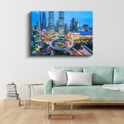 Şanghay Merkezi - Dairesel Kavşak Kanvas Tablo
