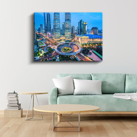 Şanghay Merkezi - Dairesel Kavşak Kanvas Tablo