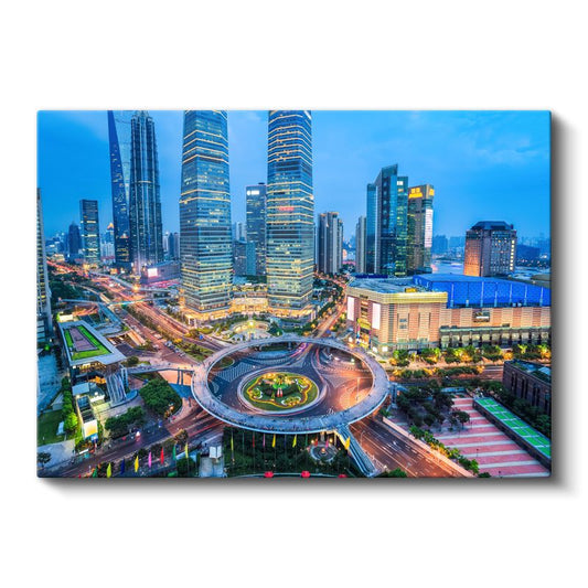Şanghay Merkezi - Dairesel Kavşak Kanvas Tablo