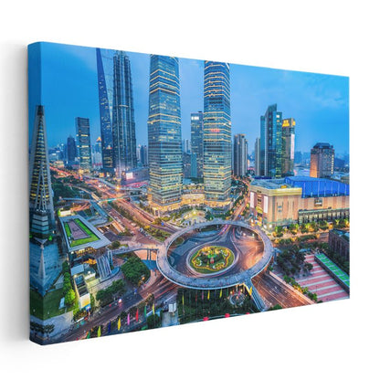 Şanghay Merkezi - Dairesel Kavşak Kanvas Tablo