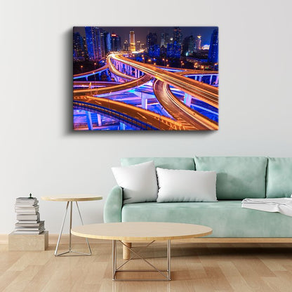 Şehir Kavşakları - Neon Işıklı Otoyollar Kanvas Tablo