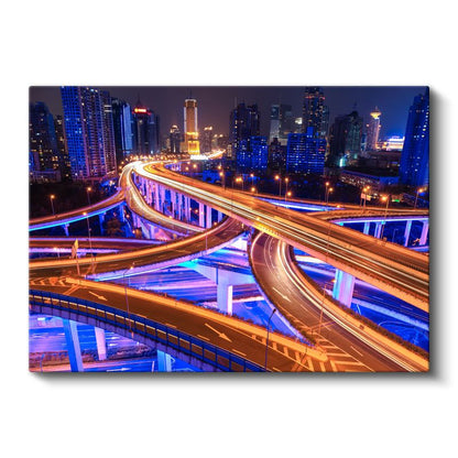Şehir Kavşakları - Neon Işıklı Otoyollar Kanvas Tablo