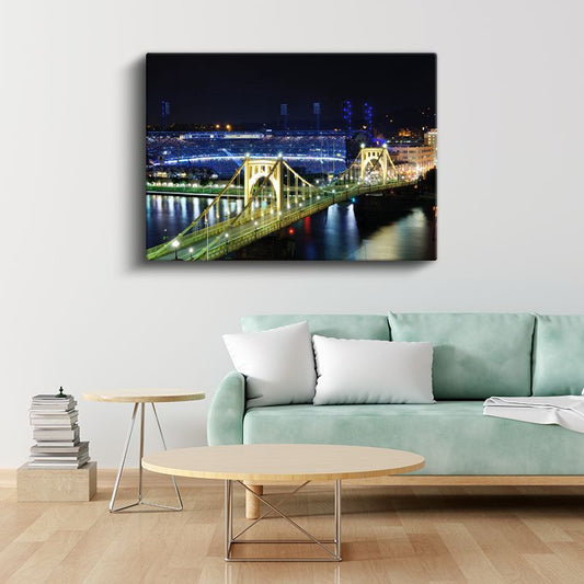 Pittsburgh Köprüsü - Gece Stadyum Işıkları Kanvas Tablo