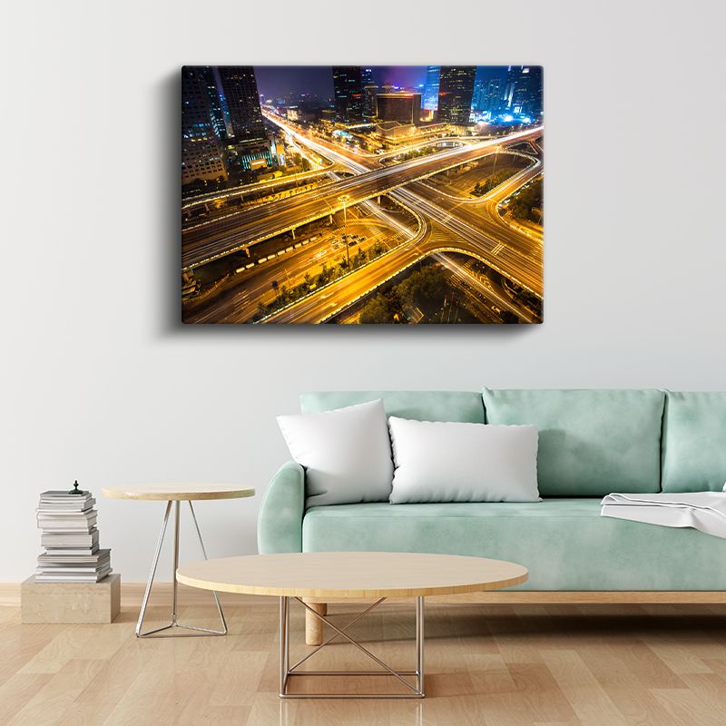 Şehir Kavşakları - Gece Işık İzleri Kanvas Tablo