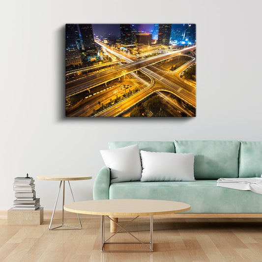 Şehir Kavşakları - Gece Işık İzleri Kanvas Tablo