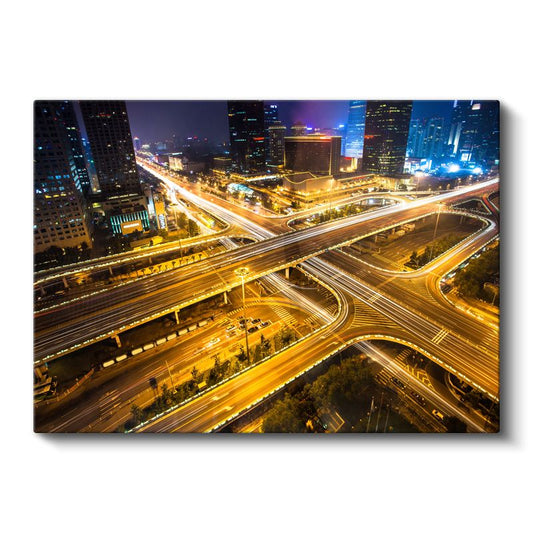 Şehir Kavşakları - Gece Işık İzleri Kanvas Tablo