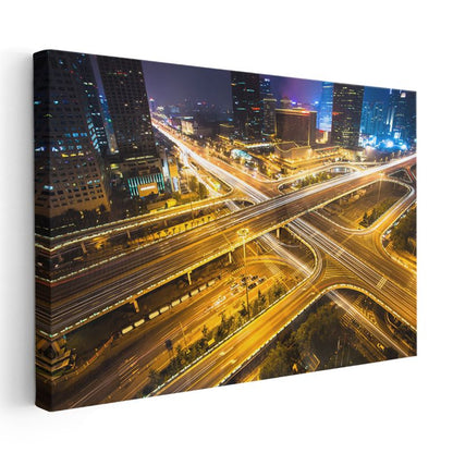 Şehir Kavşakları - Gece Işık İzleri Kanvas Tablo