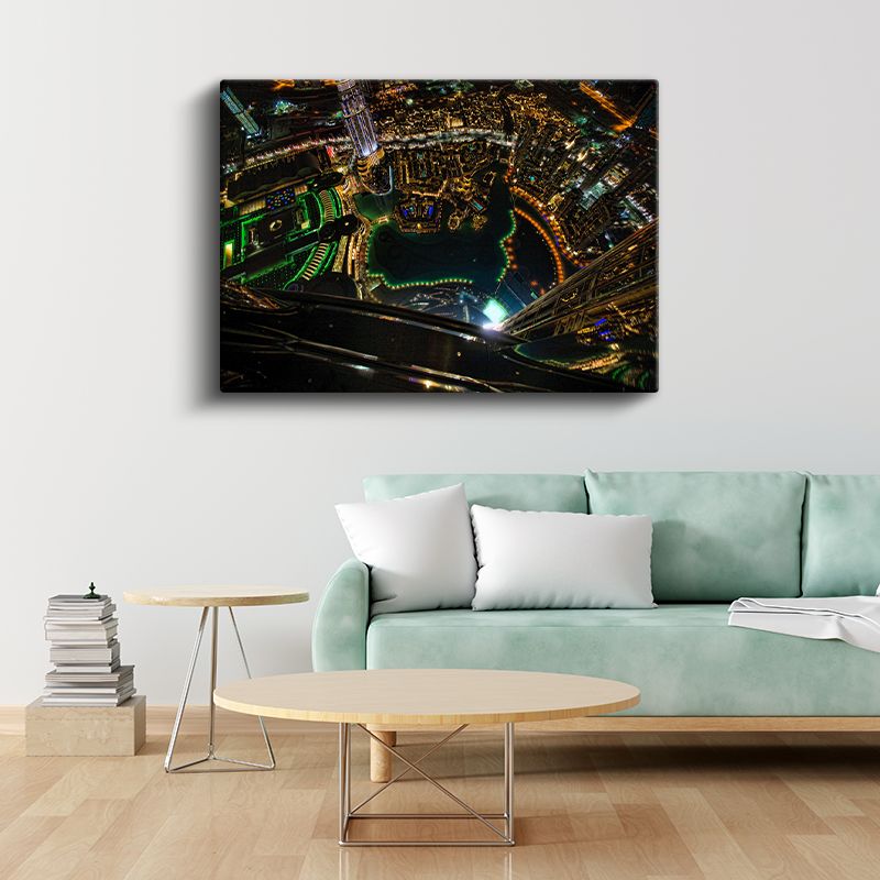 Dubai Gökdelenleri - Gece Havadan Görünüm Kanvas Tablo