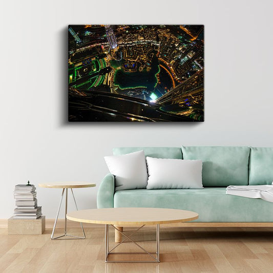 Dubai Gökdelenleri - Gece Havadan Görünüm Kanvas Tablo