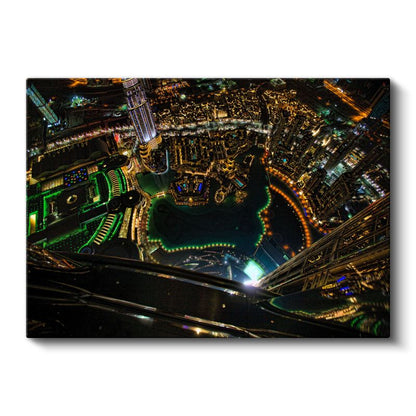 Dubai Gökdelenleri - Gece Havadan Görünüm Kanvas Tablo