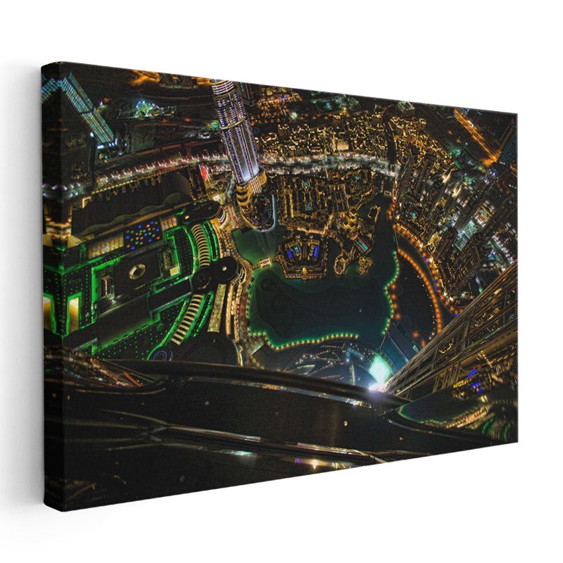 Dubai Gökdelenleri - Gece Havadan Görünüm Kanvas Tablo