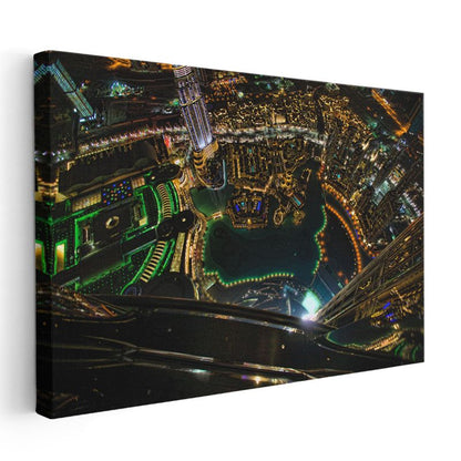 Dubai Gökdelenleri - Gece Havadan Görünüm Kanvas Tablo