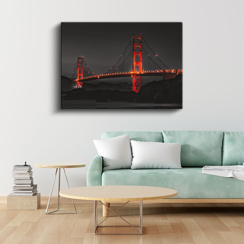 Golden Gate - Kırmızı Silüet Kanvas Tablo