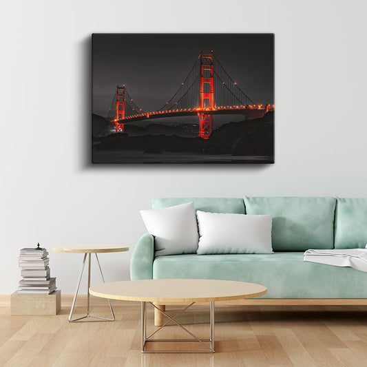 Golden Gate - Kırmızı Silüet Kanvas Tablo