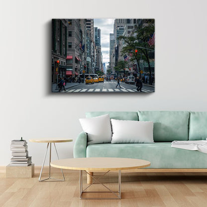 New York Caddesi - Sarı Taksiler Kanvas Tablo