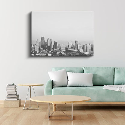 Şehir Silueti - Minimalist Siyah Beyaz Kanvas Tablo