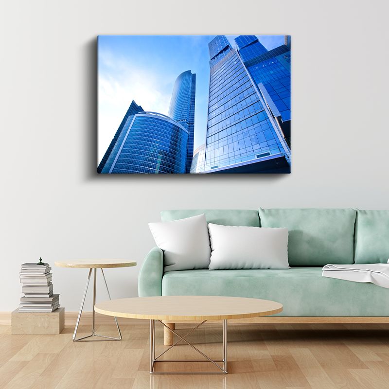 Mavi Gökdelenler - Modern Cam Mimari Kanvas Tablo