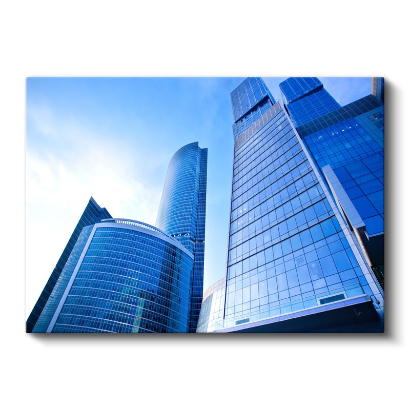 Mavi Gökdelenler - Modern Cam Mimari Kanvas Tablo