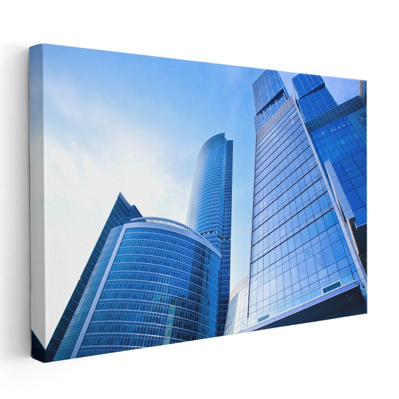 Mavi Gökdelenler - Modern Cam Mimari Kanvas Tablo