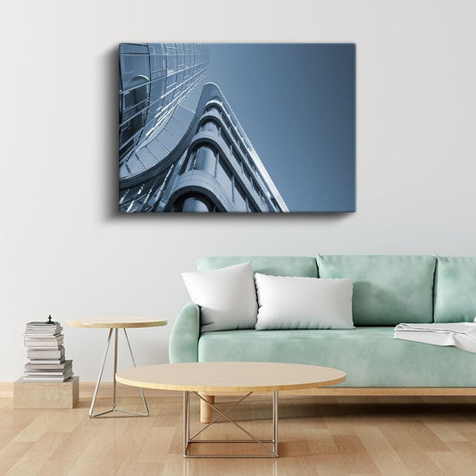 Modern Mimari - Mavi Cam Yapı Detayları Kanvas Tablo