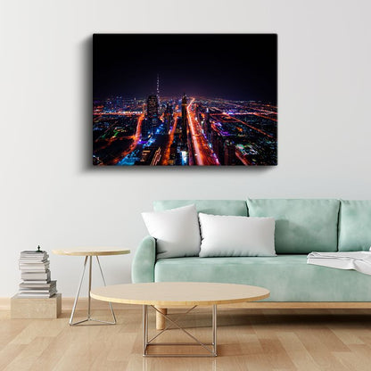 Dubai Gecesi - Işıklı Otoyollar Kanvas Tablo