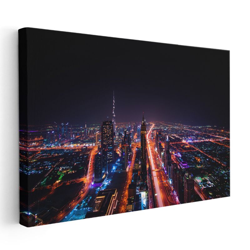 Dubai Gecesi - Işıklı Otoyollar Kanvas Tablo
