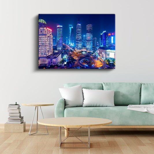 Şanghay Merkezi - Renkli Gökdelenler Kanvas Tablo