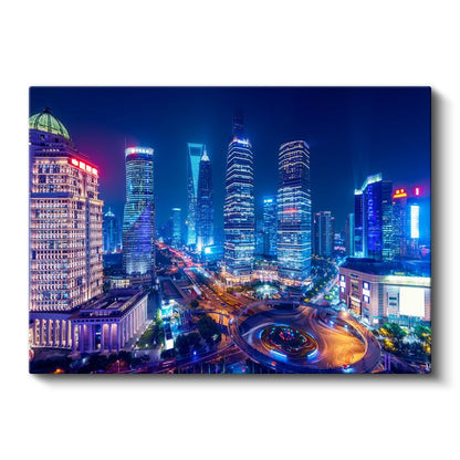 Şanghay Merkezi - Renkli Gökdelenler Kanvas Tablo