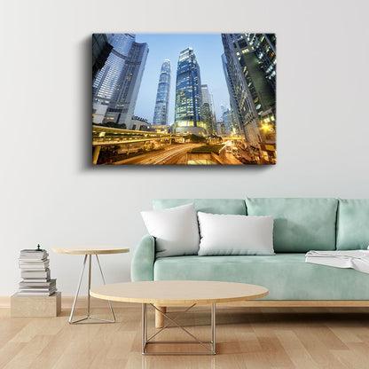 Hong Kong Silueti - Akşam Işıkları Kanvas Tablo