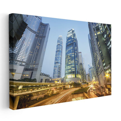 Hong Kong Silueti - Akşam Işıkları Kanvas Tablo