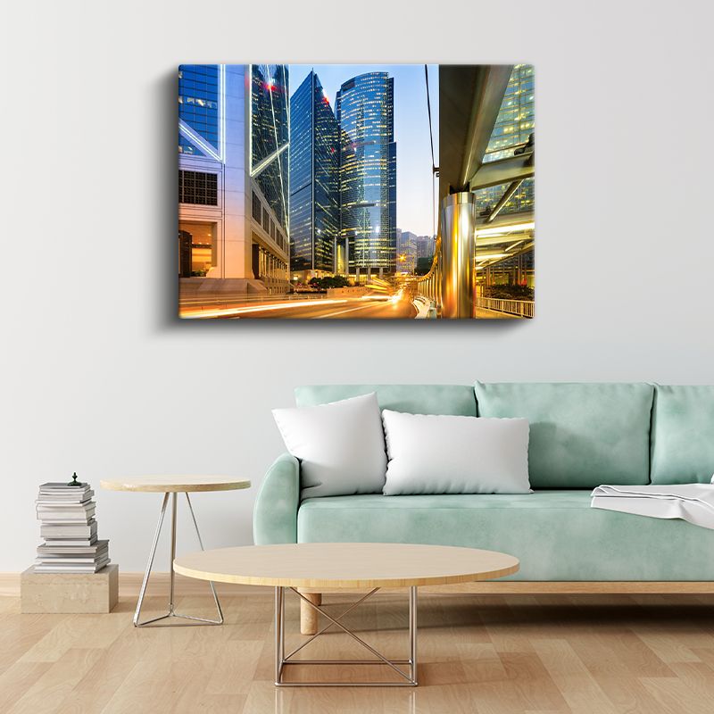 Finans Merkezi - Işıklı Otoyol Manzarası Kanvas Tablo