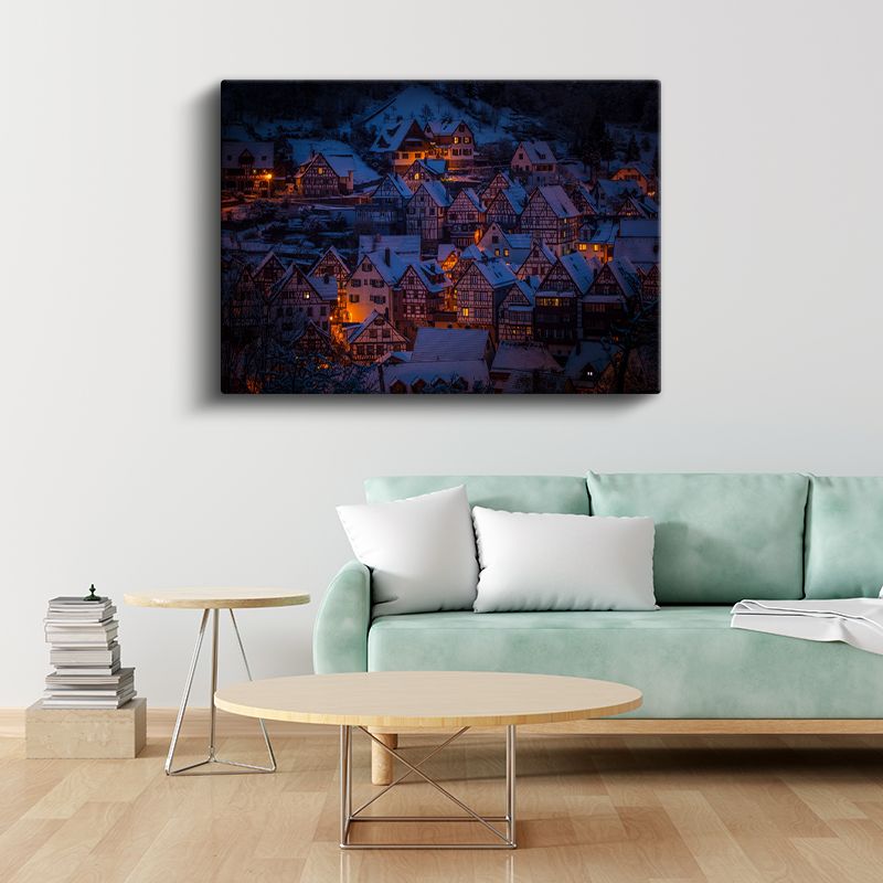 Kış Köyü - Geleneksel Evler Gecesi Kanvas Tablo