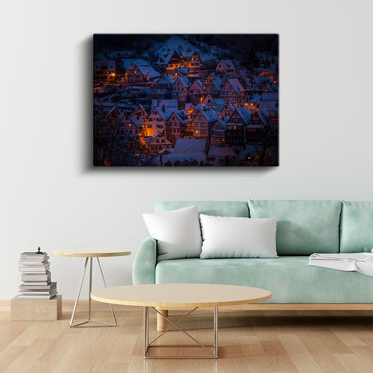 Kış Köyü - Geleneksel Evler Gecesi Kanvas Tablo